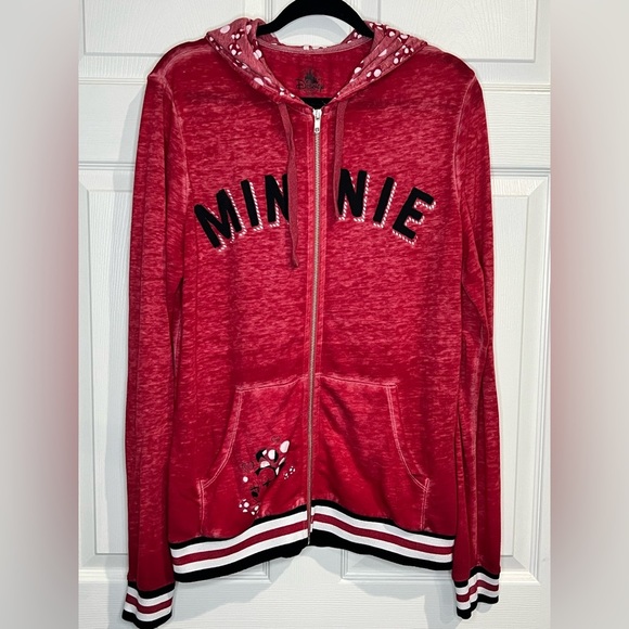 Disney Parks Women’s Minnie Mouse full zip hoodie/jacket - Size Large - Red - Picture 1 of 6